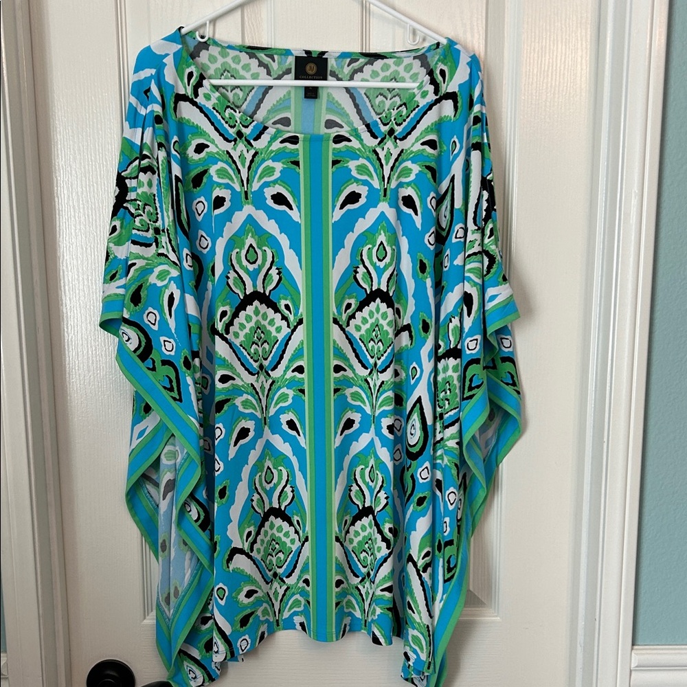 JM Collection Blue and Green Patterned Tunic